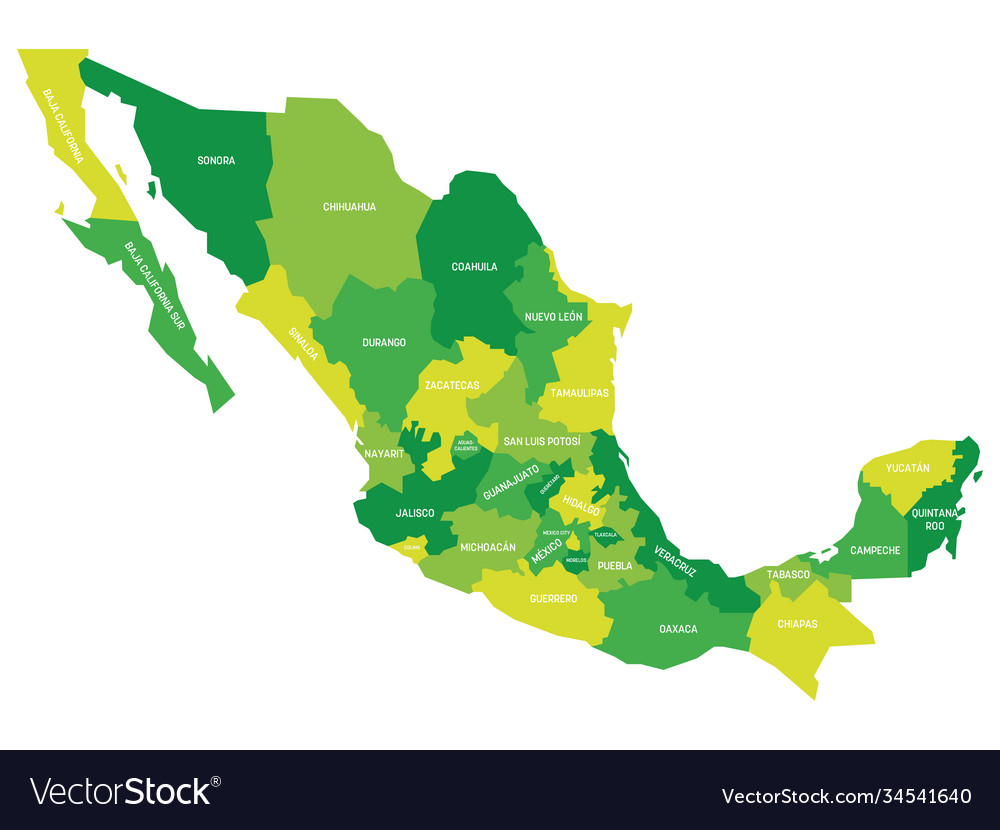 Mexico - map states Royalty Free Vector Image - VectorStock