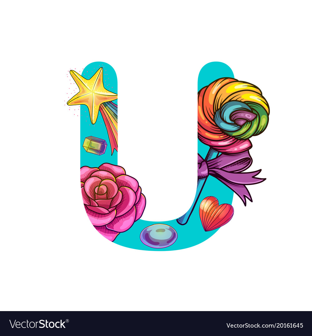 Cute magic letter u Royalty Free Vector Image - VectorStock