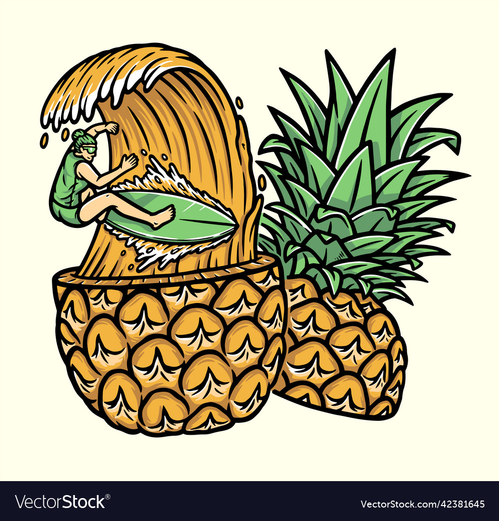 Surfing in pineapple Royalty Free Vector Image
