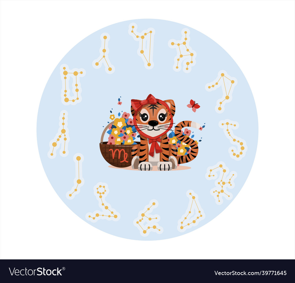 Tiger cub with virgo zodiac sign astrological Vector Image