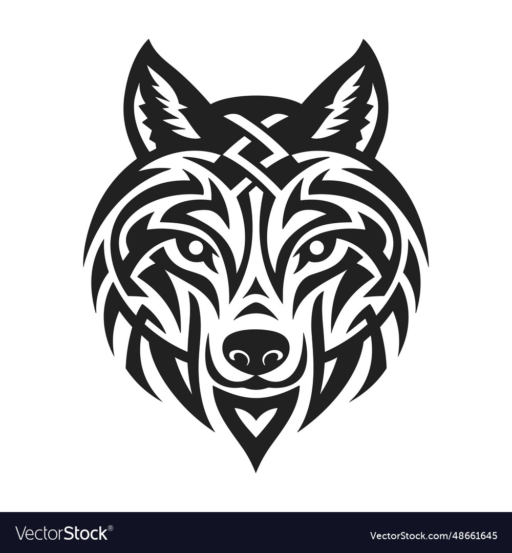 Tribal tattoo of the wolf head in celtic and Vector Image