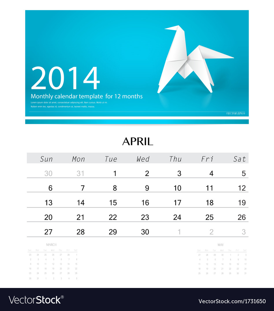 2014 calendar monthly template for april