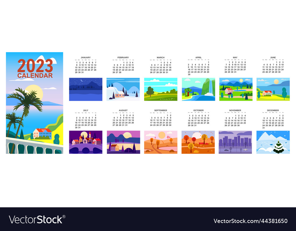 2023 calendar minimalistic landscape natural Vector Image