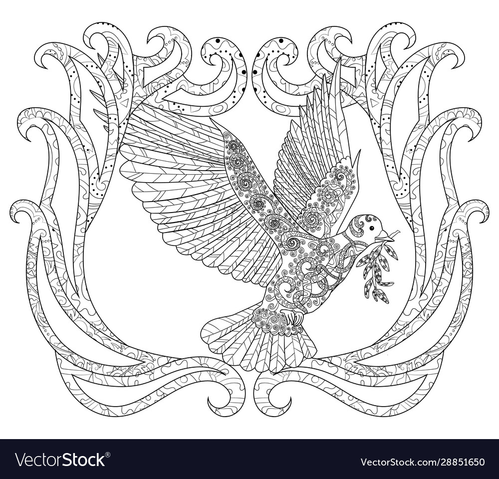 Flying dove for antistress coloring Royalty Free Vector