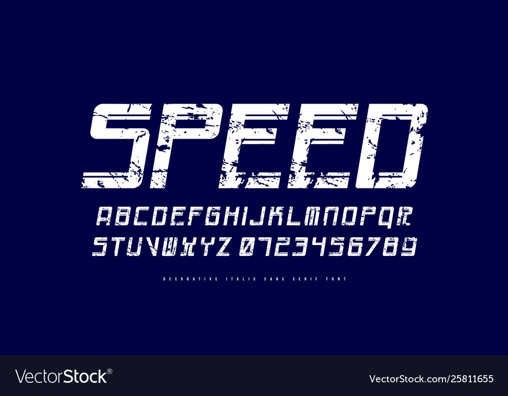 Decorative italic sans serif font in cyber style Vector Image