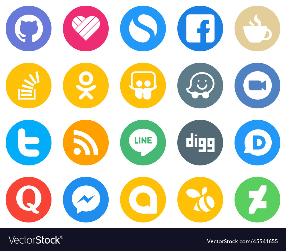 Flat circle white icon pack video waze slideshare Vector Image