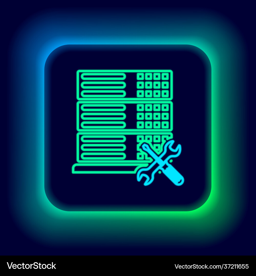 Glowing neon line database server with screwdriver