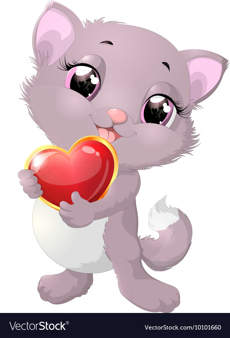 Beautiful gray kitten with heart Royalty Free Vector Image