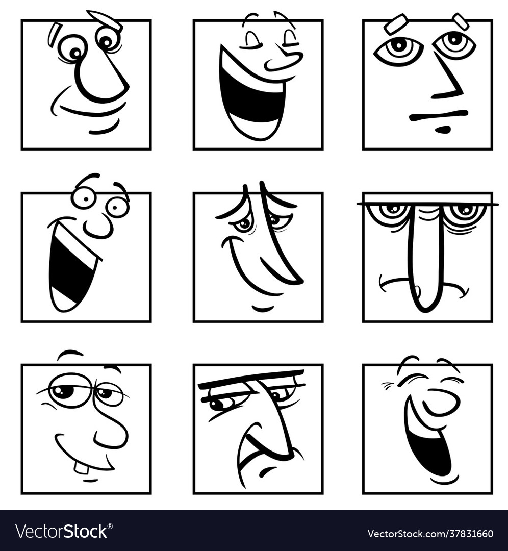 Characters or emotions black and white cartoon set Characters or emotions black and white cartoon set