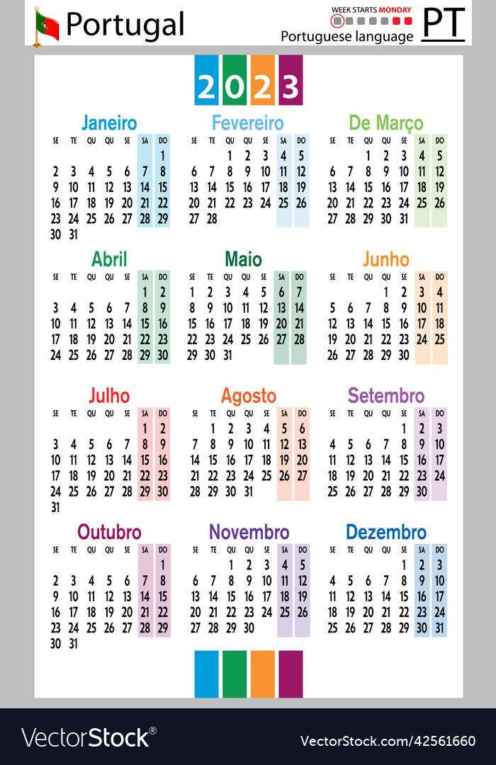 Portuguese vertical pocket calendar for 2023 week Vector Image