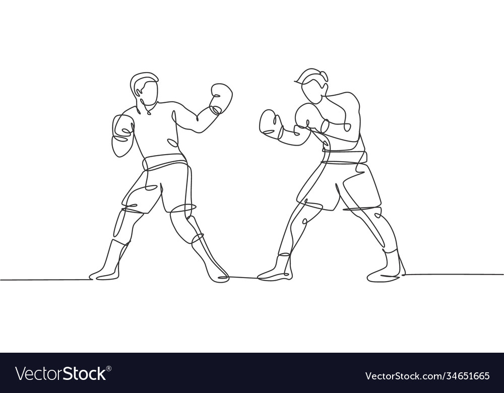 Single continuous line drawing two young agile Vector Image