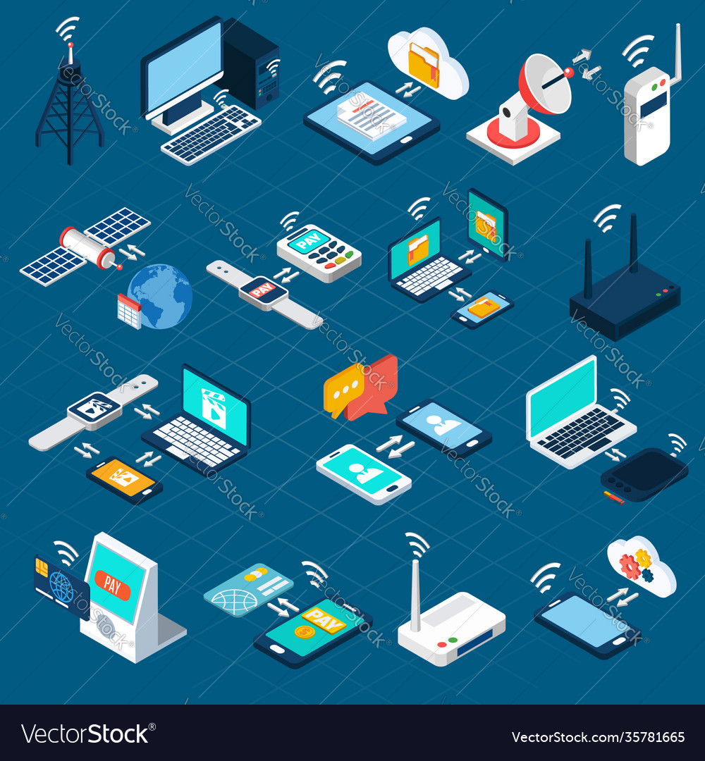 Wireless technologies isometric icons Royalty Free Vector