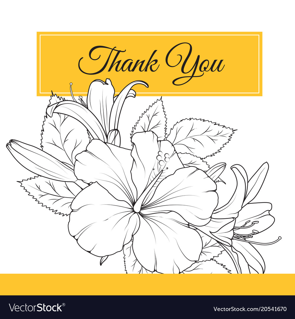 Hibiscus Lily Flowers Thank You Card Template Vector Image 2311