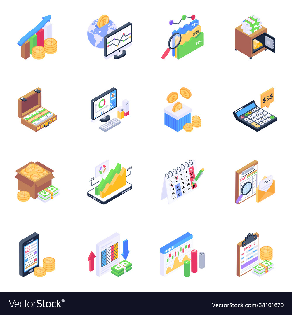 Icons business and banking in isometric design Vector Image