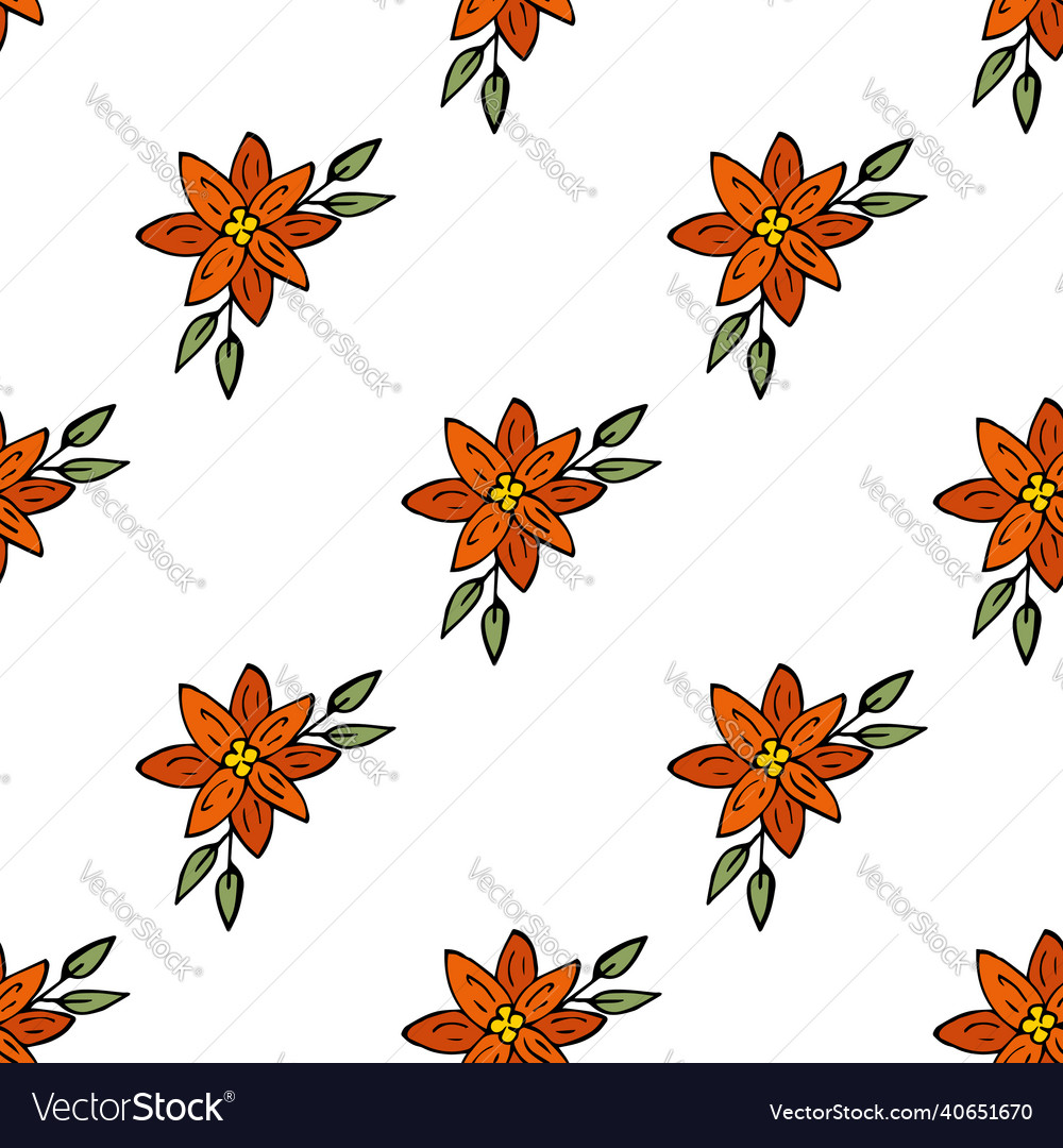 Seamless pattern with doodle orange flowers Vector Image