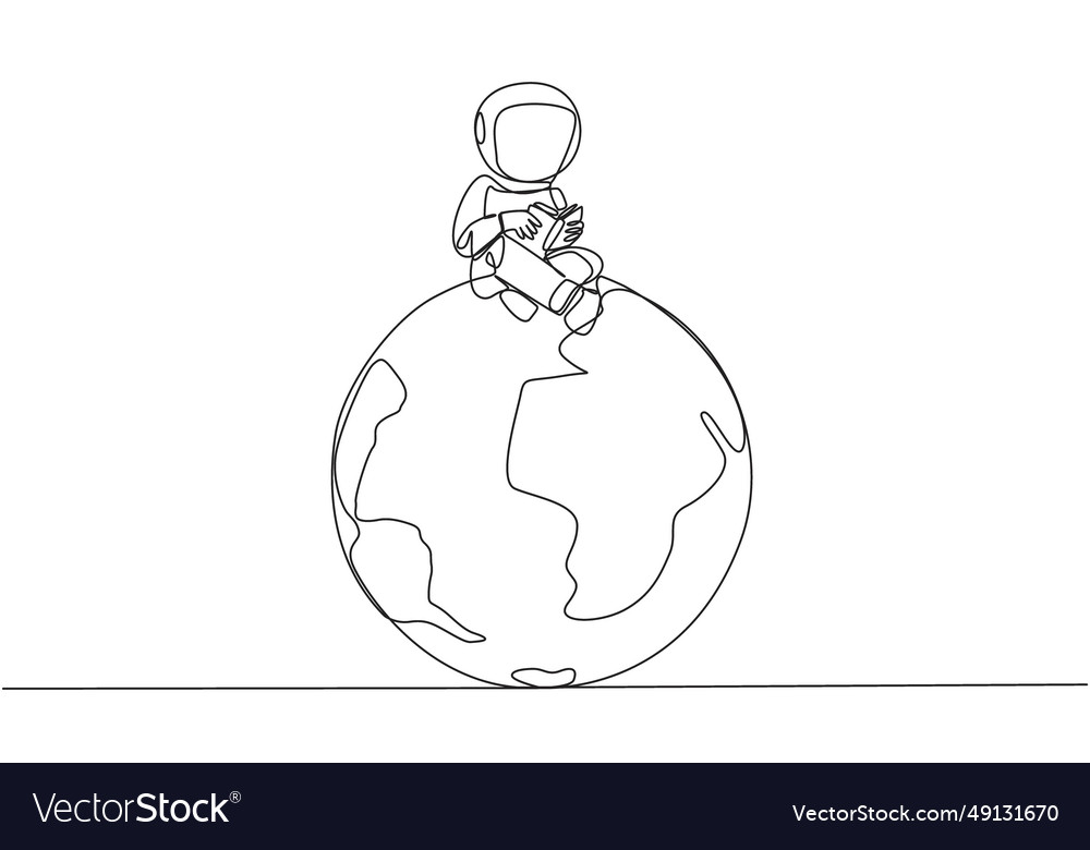 Single continuous line drawing astronaut sitting Vector Image