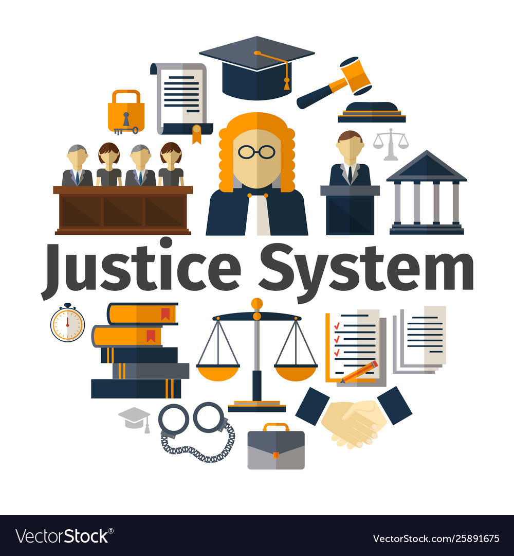 Flat judicial system round concept Royalty Free Vector Image