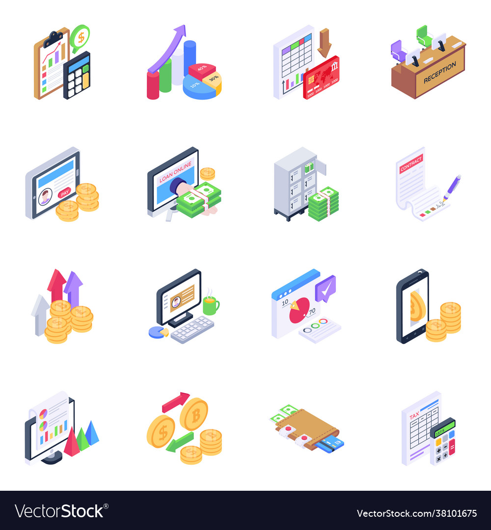 Icons finance management in isometric design Vector Image