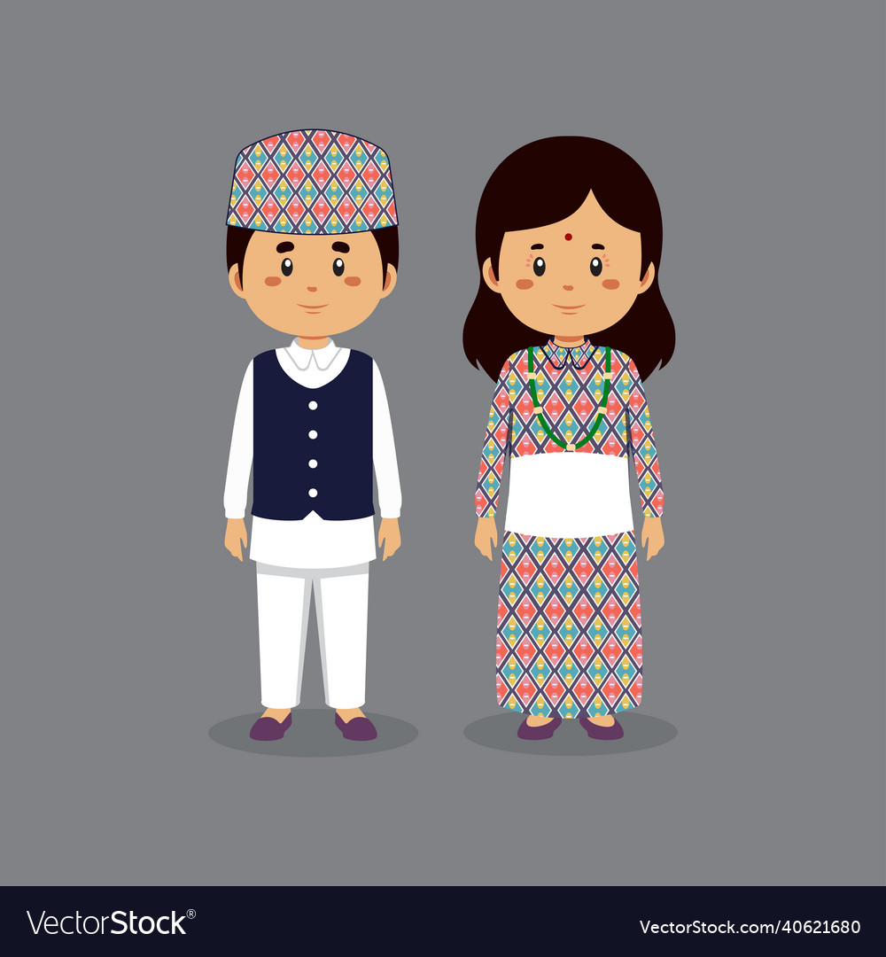 Couple Character Wearing Nepal National Dress Vector Image