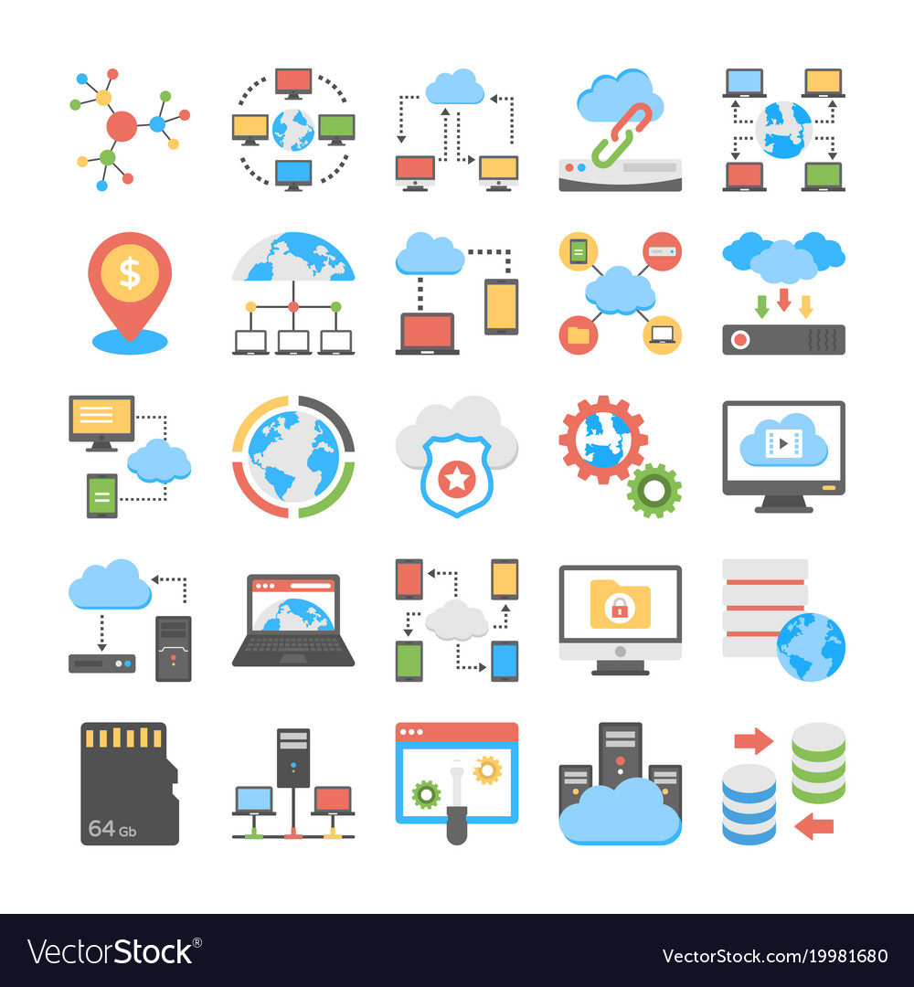 Data storage and web hosting flat icons Royalty Free Vector