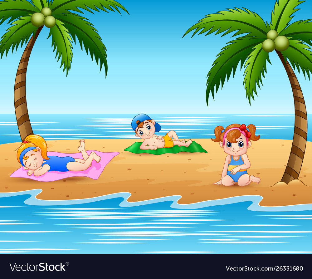 Happy children relax on beach Royalty Free Vector Image