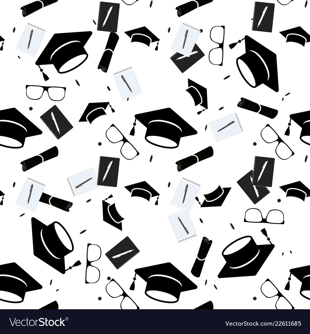 Graduation cap and diploma scroll seamless Vector Image