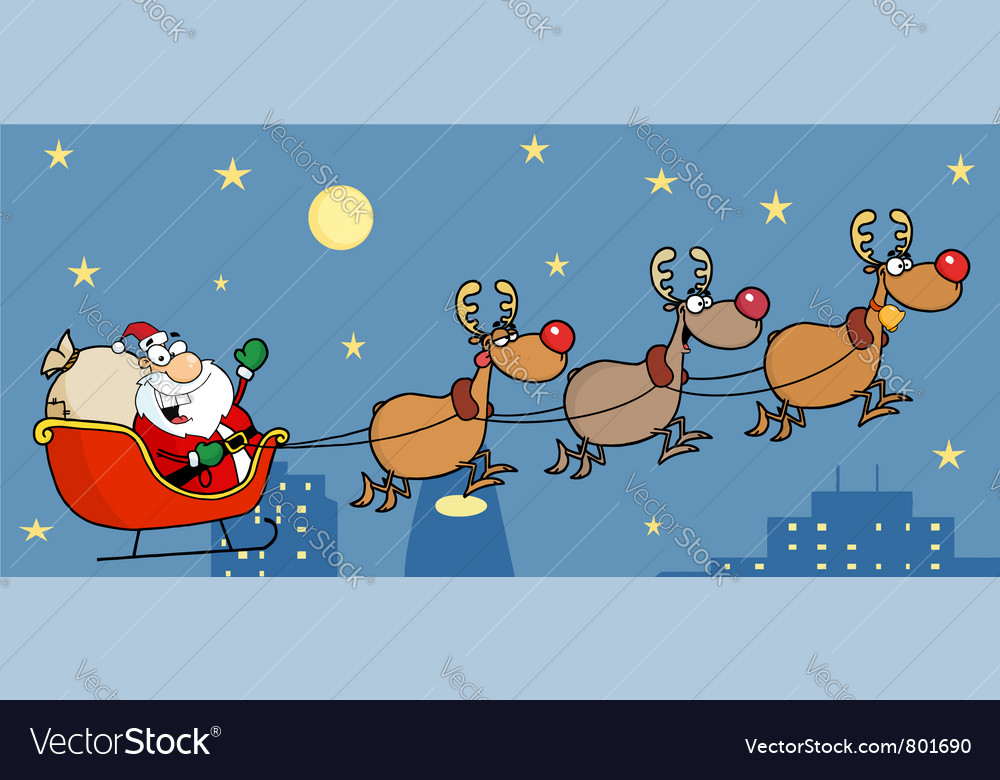 Christmas santa sleigh and reindeer Royalty Free Vector