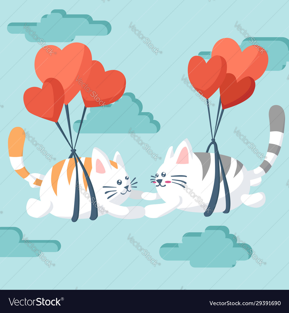 Happy valentines day couple cat flying Royalty Free Vector