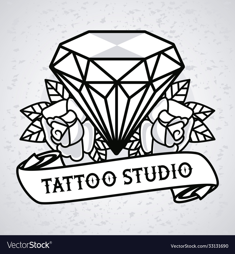 Luxury diamond with roses flowers tattoo studio Vector Image