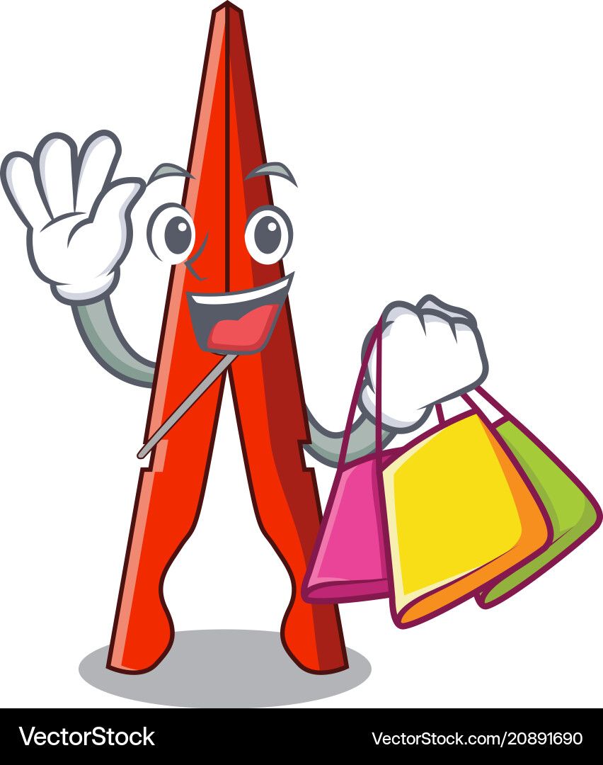 Shopping clothes peg character cartoon Royalty Free Vector
