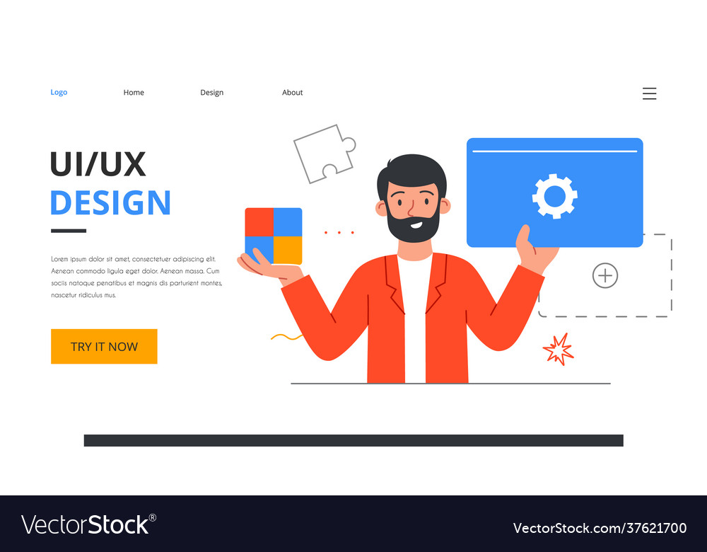 Bearded young man is working on ui ux design Vector Image