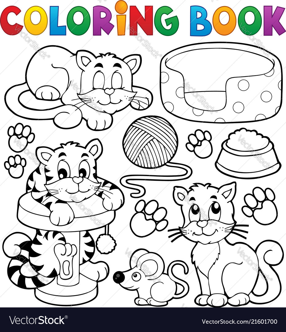 Coloring book cat theme collection Royalty Free Vector Image