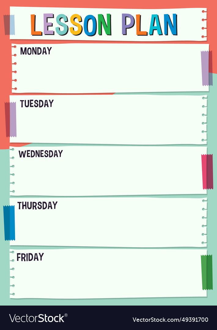 Colourful daily lesson plan template Royalty Free Vector