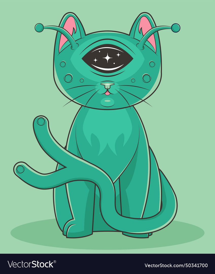 Cute green alien cat Royalty Free Vector Image