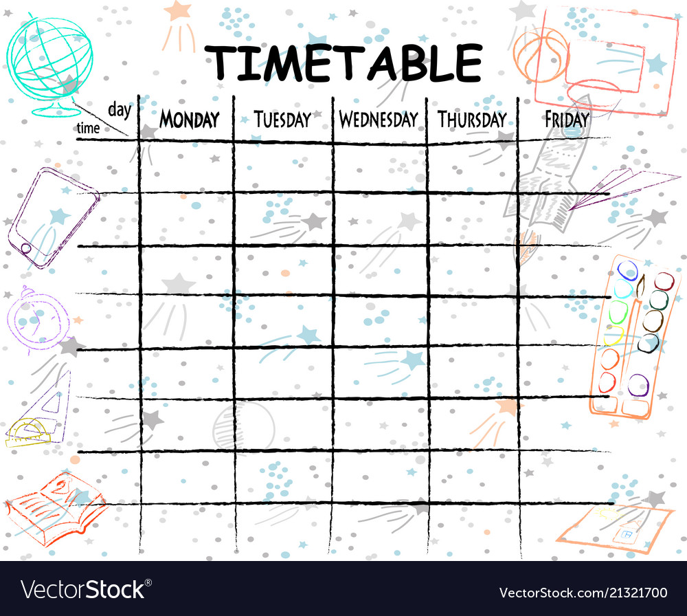 School timetable background with hand drawn Vector Image