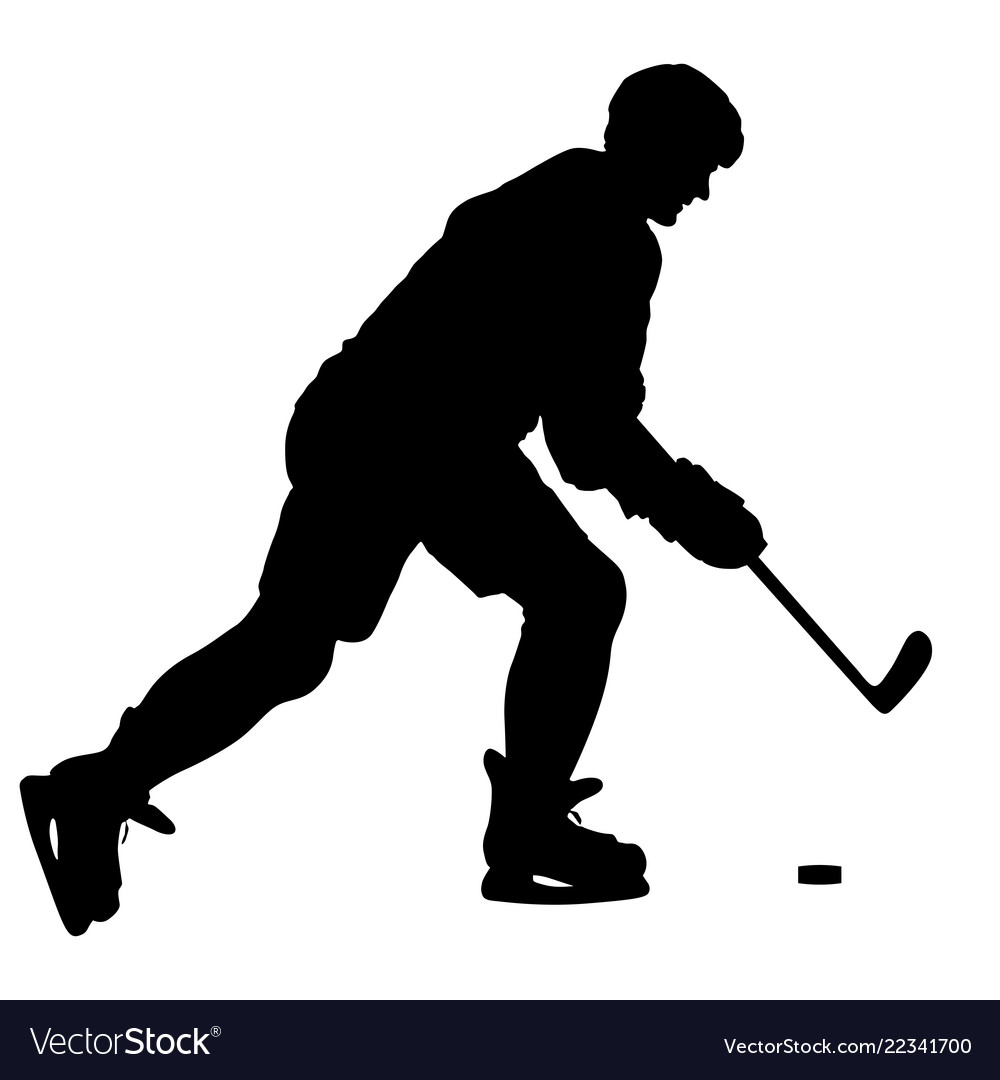 Silhouette of hockey player isolated on white Vector Image