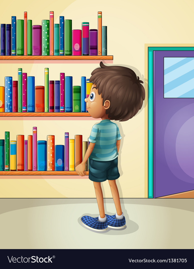 A boy inside library Royalty Free Vector Image