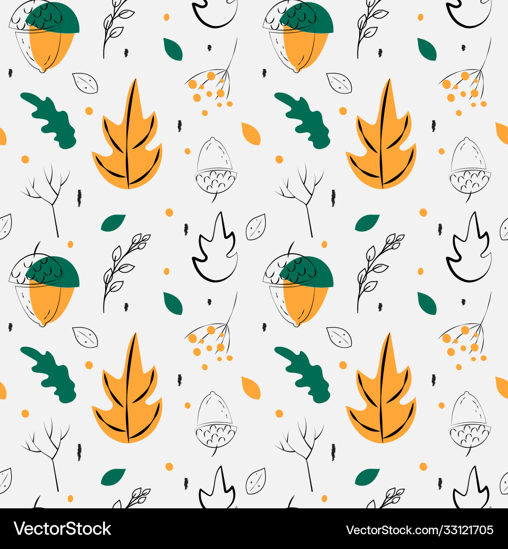 Autumn seamless pattern hand drawn set Royalty Free Vector