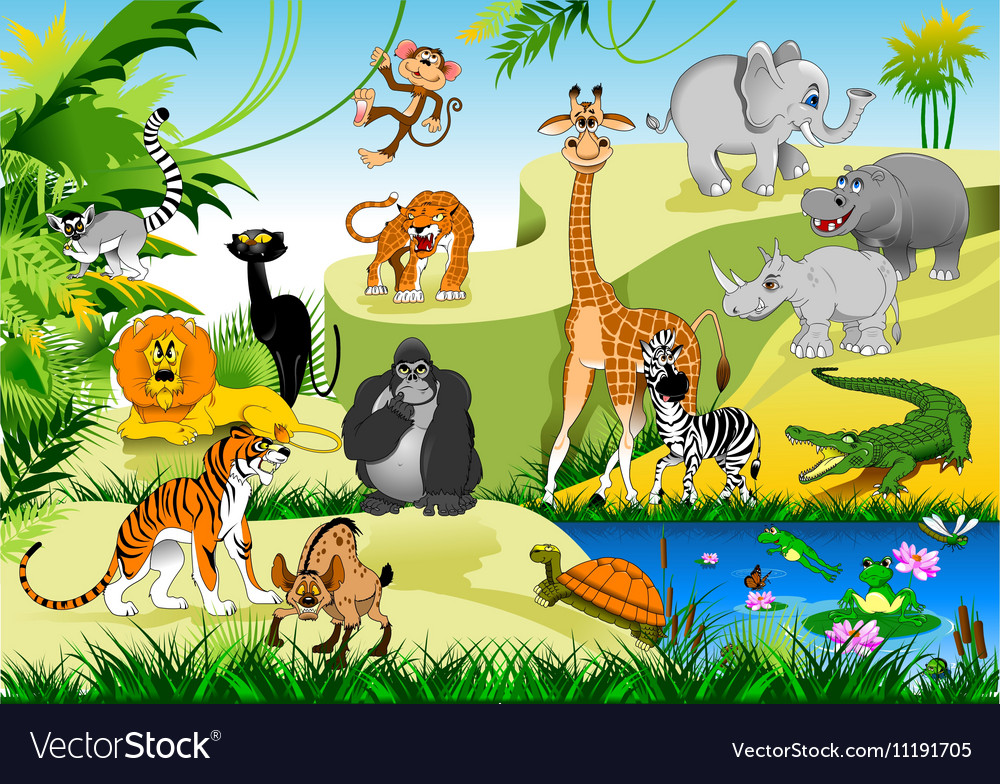 Cartoon animals in forrest Royalty Free Vector Image