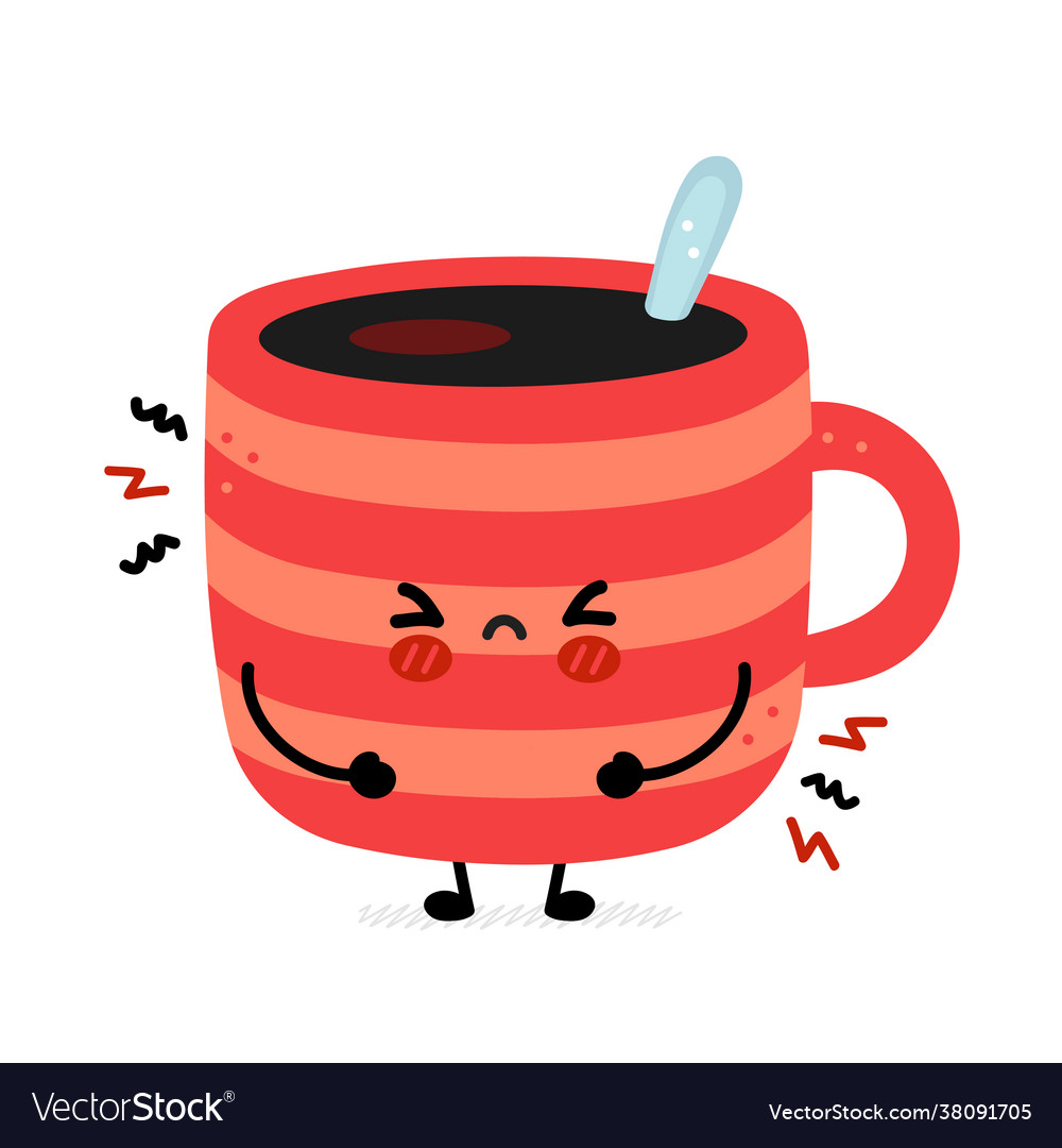 Cute funny sad coffee mug hand drawn Royalty Free Vector