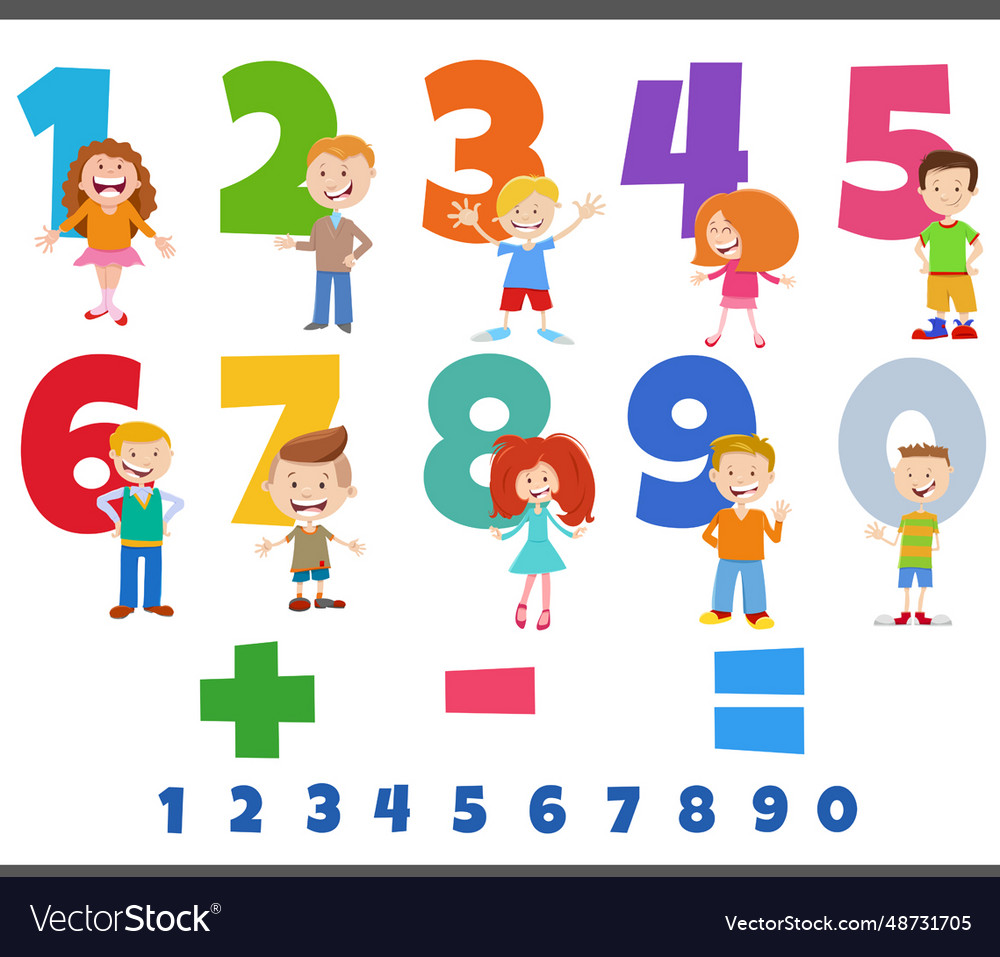 Educational numbers set with comic children Vector Image