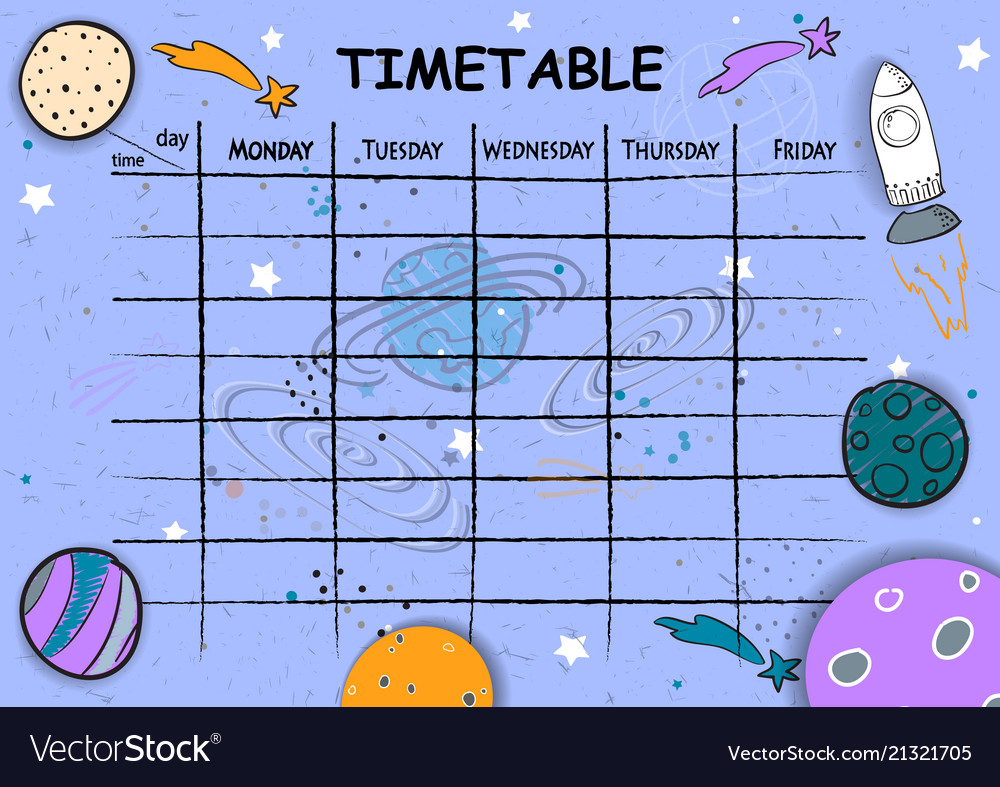 School Timetable Background With Hand Drawn Space Vector Image