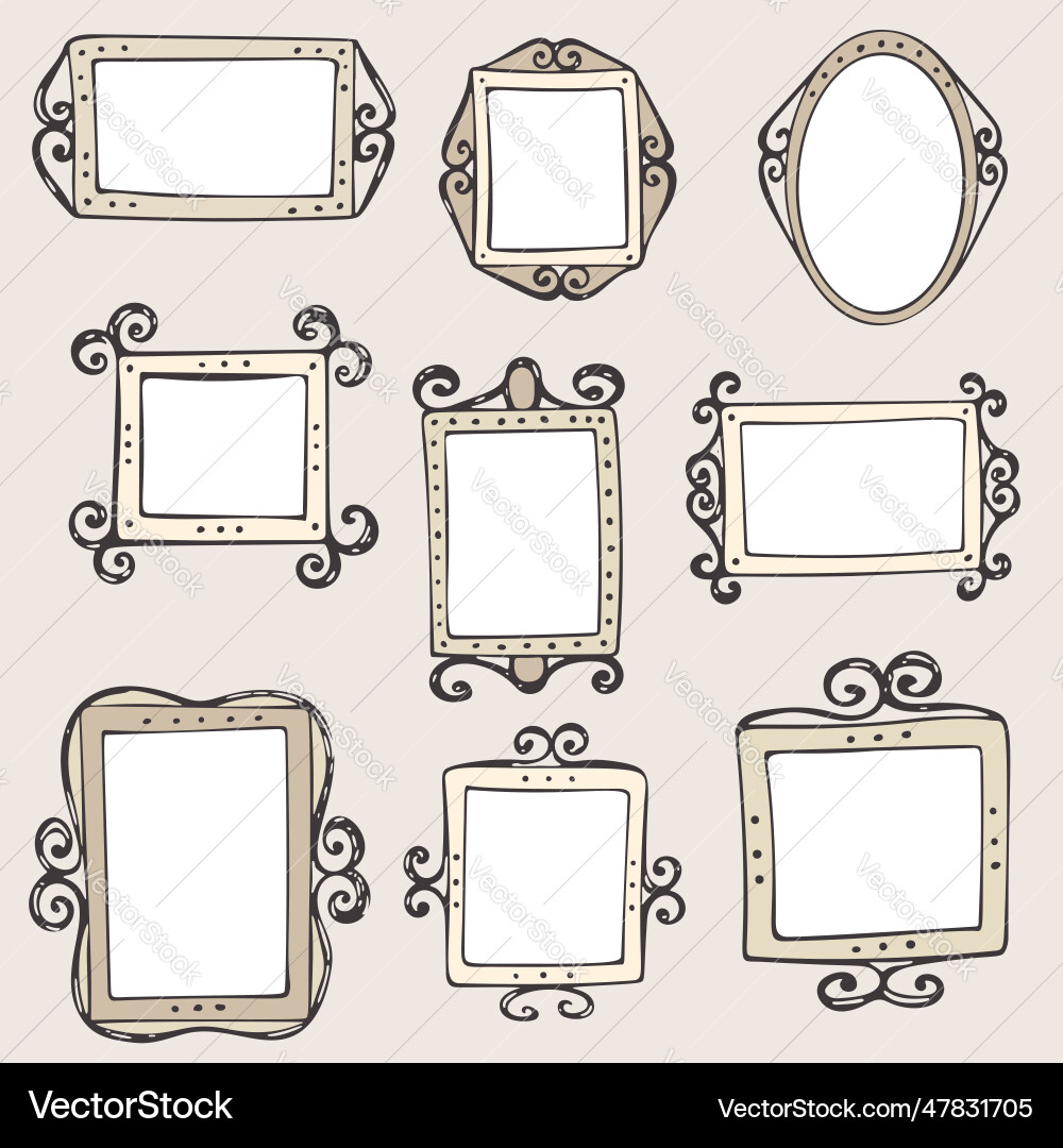 Set of hand drawn doodle vintage frames squares Vector Image