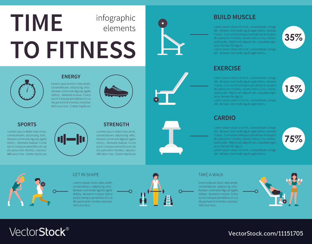 Time to fitness infographic flat Royalty Free Vector Image