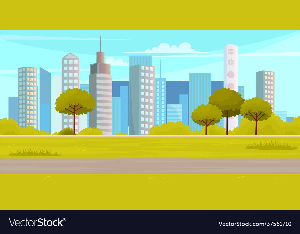 City park on high-rise buildings background Vector Image