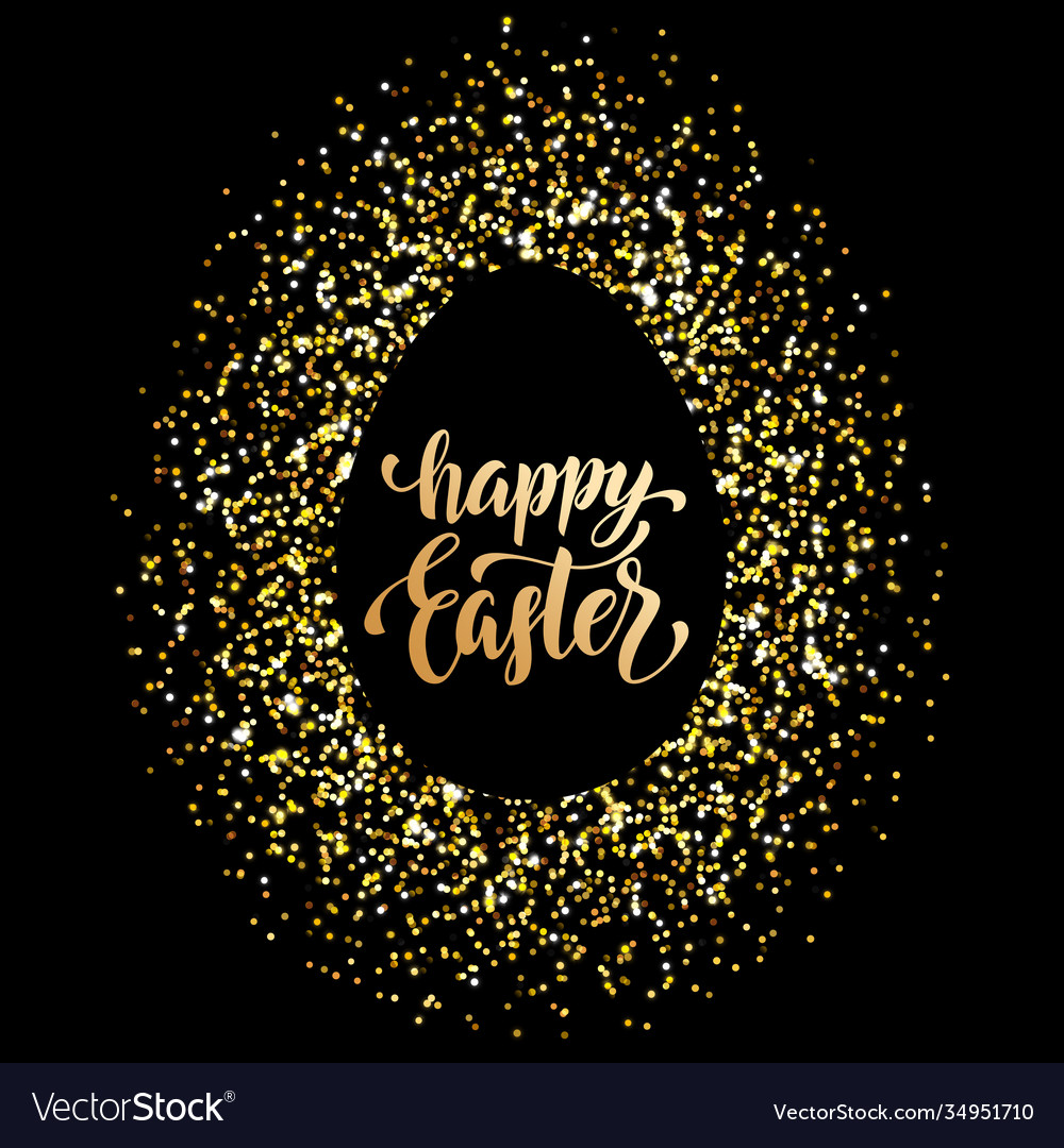 Happy easter gold glitter egg premium paschal Vector Image