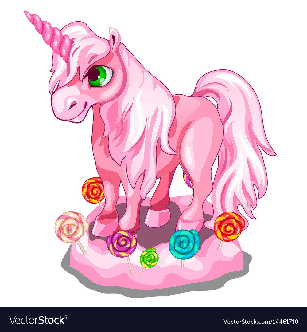 Sweet pink unicorn with candy lollipops