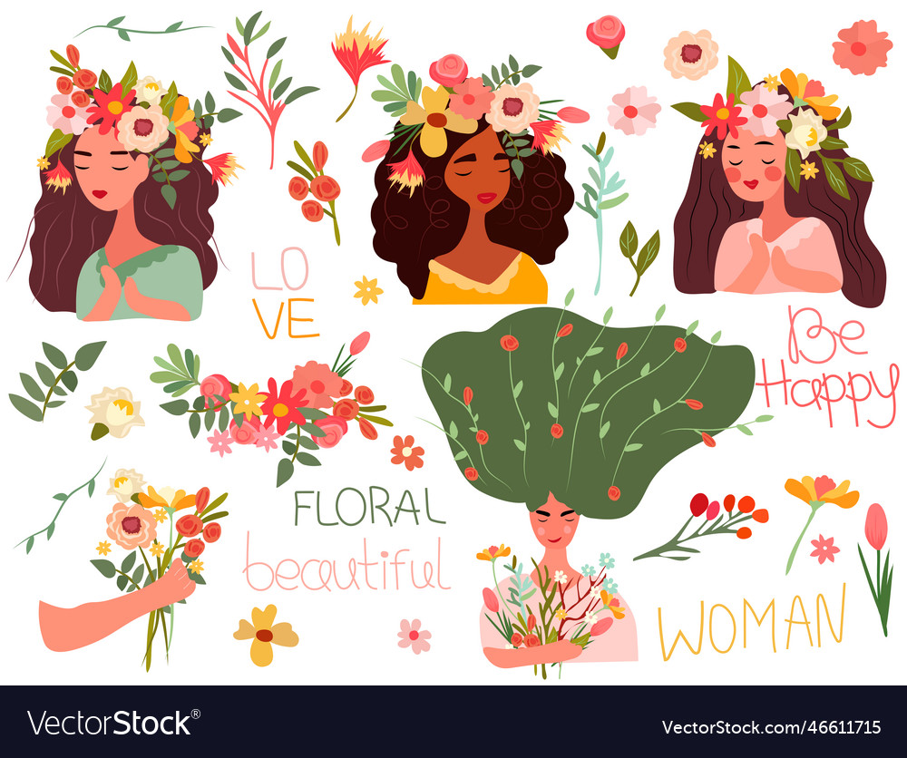 A Charming Woman With Floral Wreath On Her Head Vector Image