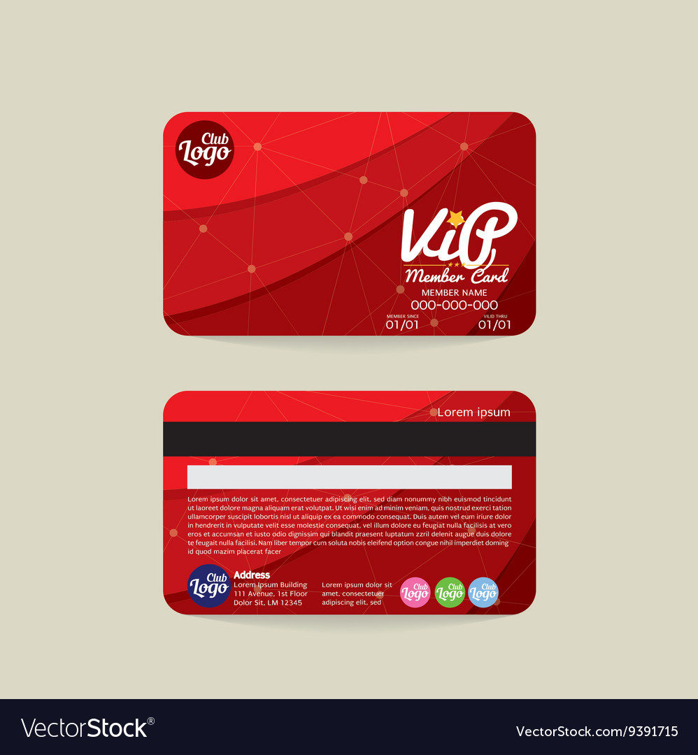 Front and back vip member card template Royalty Free Vector Pertaining To Template For Membership Cards