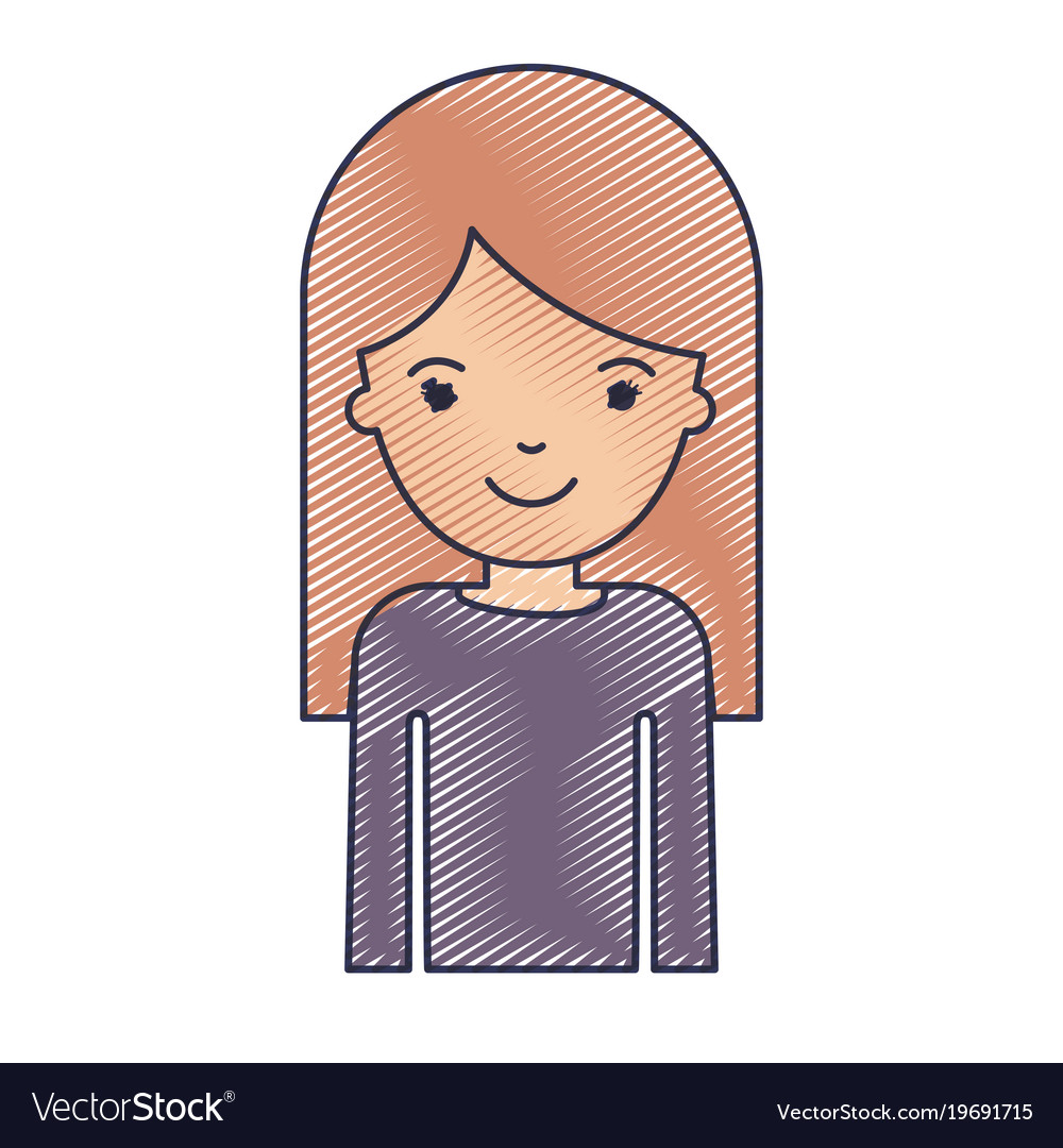 Half Body Woman With Long Straight Hair In Colored